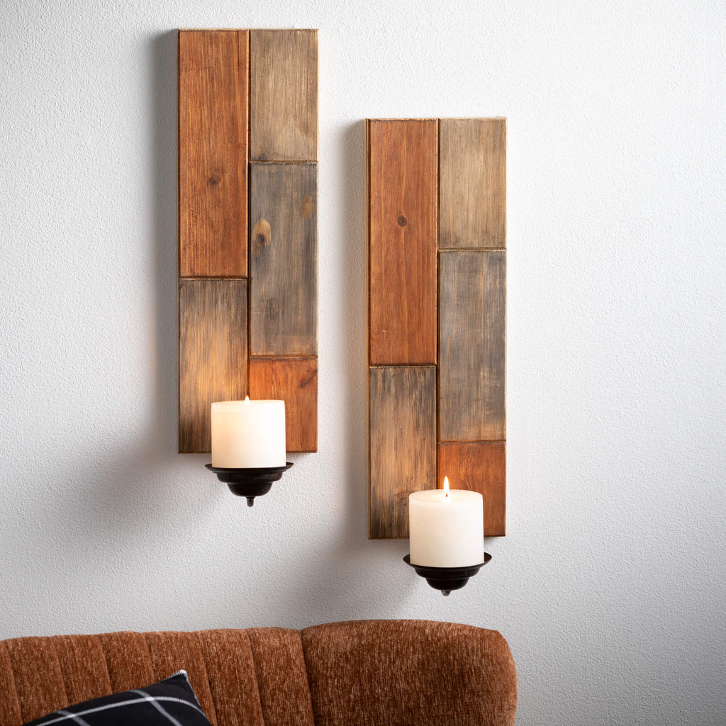 Wood Patchwork Wall Sconces   
