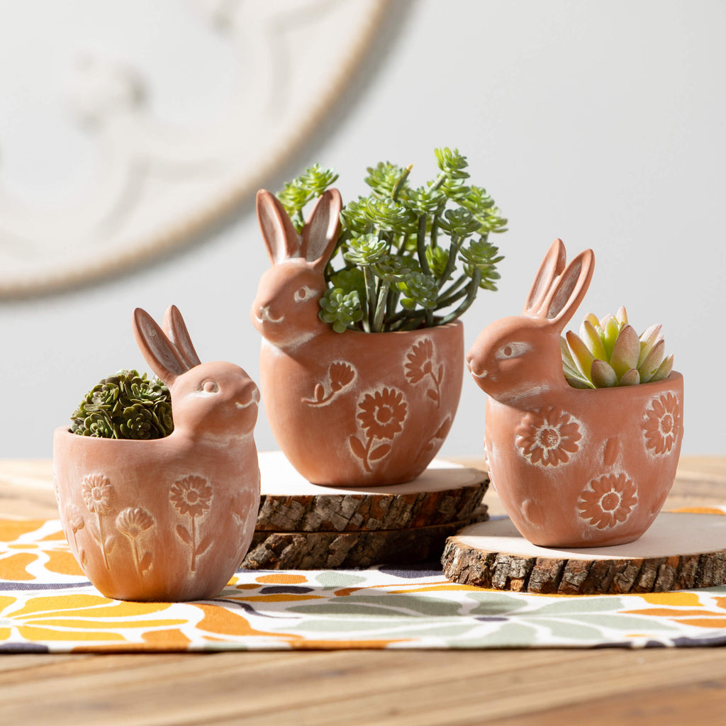 Terracotta Bunny Planter Set 3