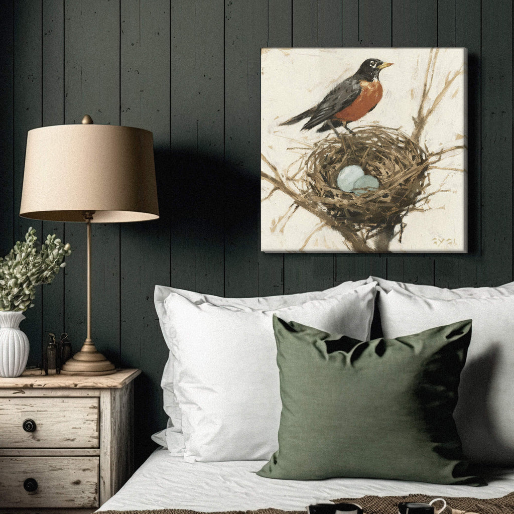 Robin On A Nest Canvas Art    