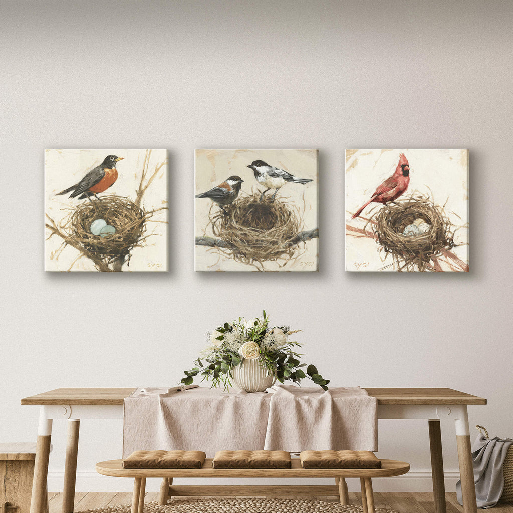 Chickadees On Nest Canvas Art 