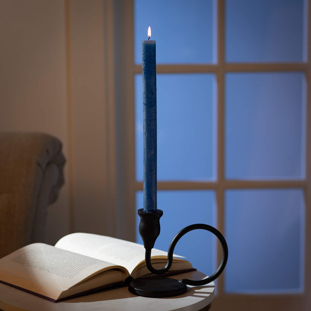 English Blue Taper Candle Pair