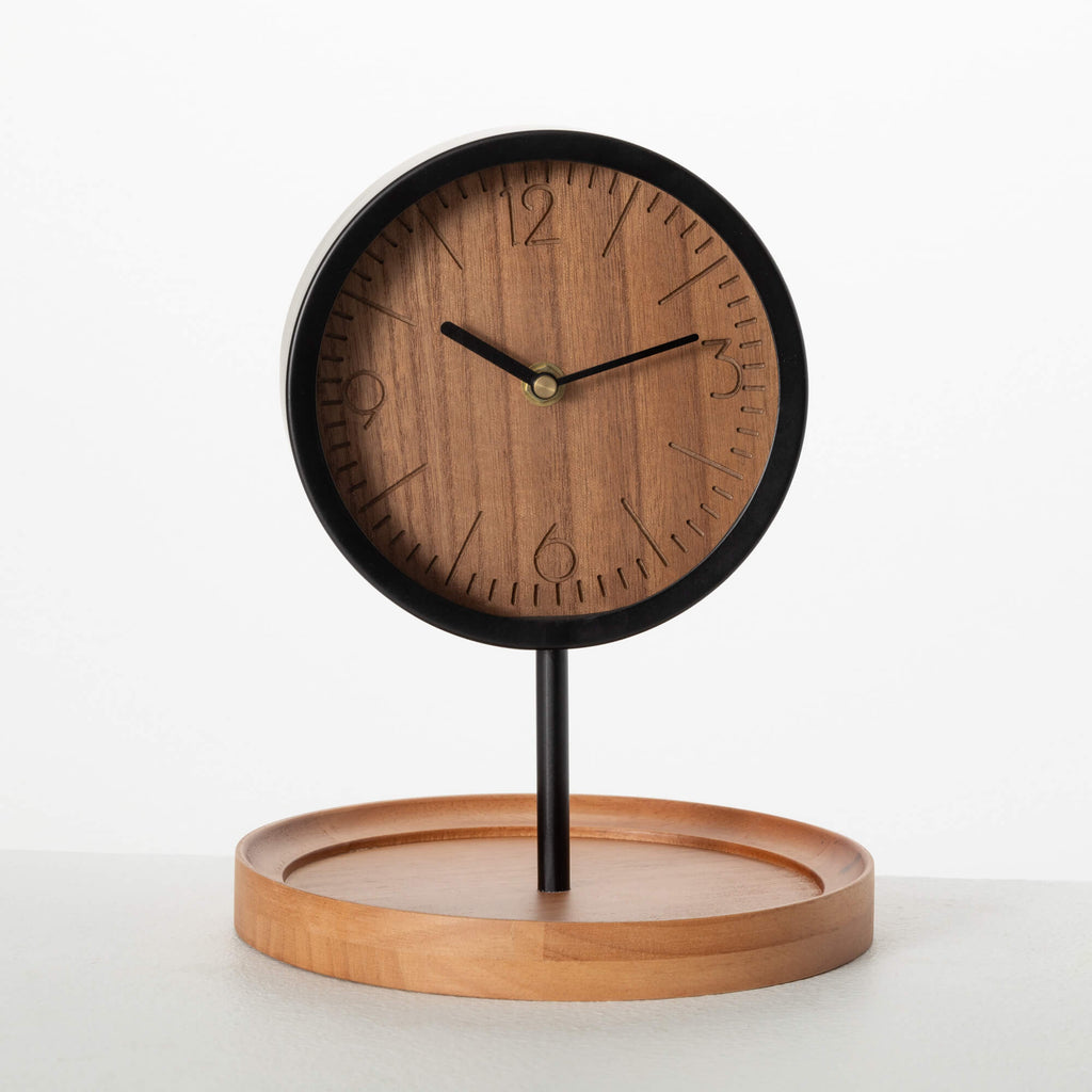 Wooden Pedestal Desk Clock    