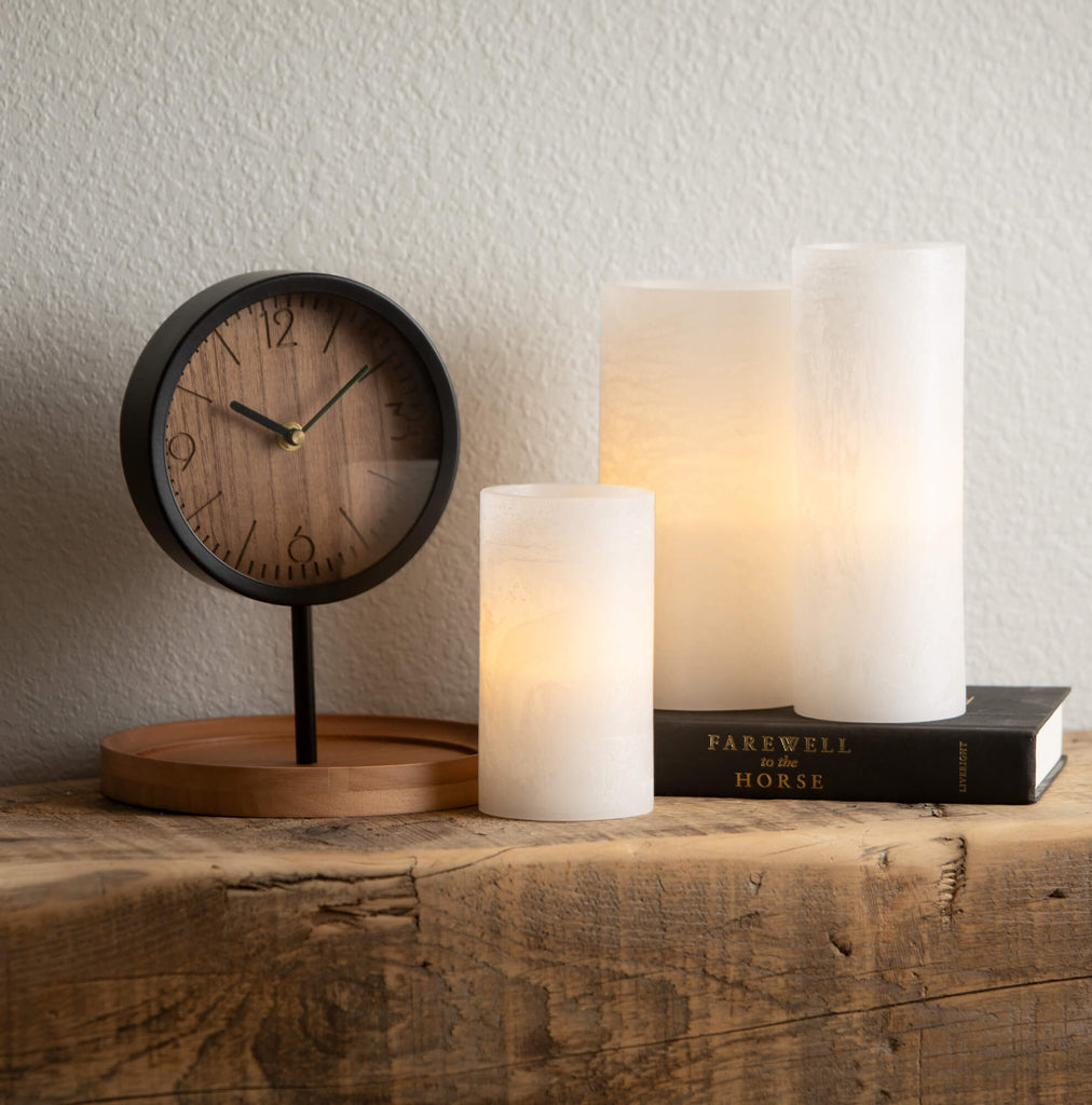 Wooden Pedestal Desk Clock    