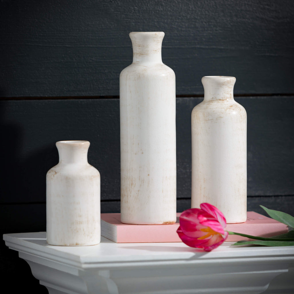 White Bottle Vase Set Of 3    