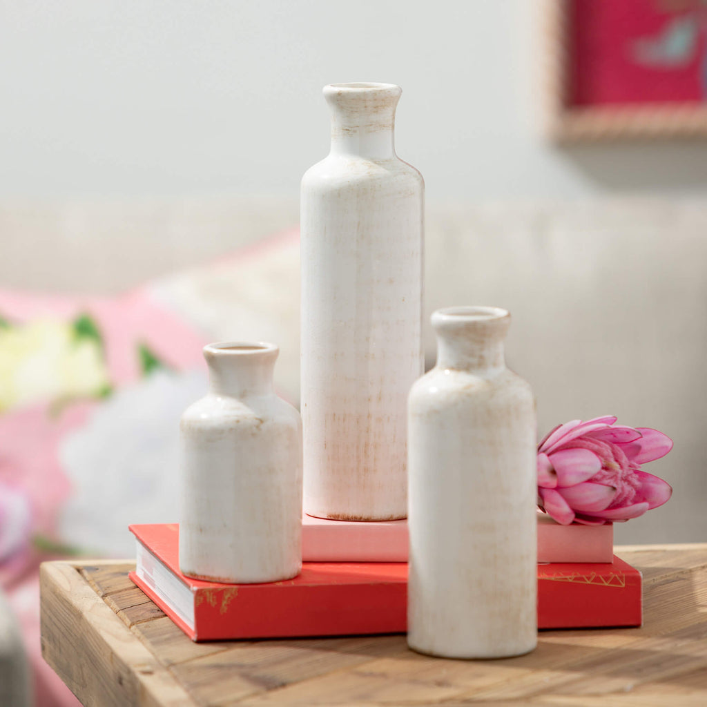 White Bottle Vase Set Of 3    