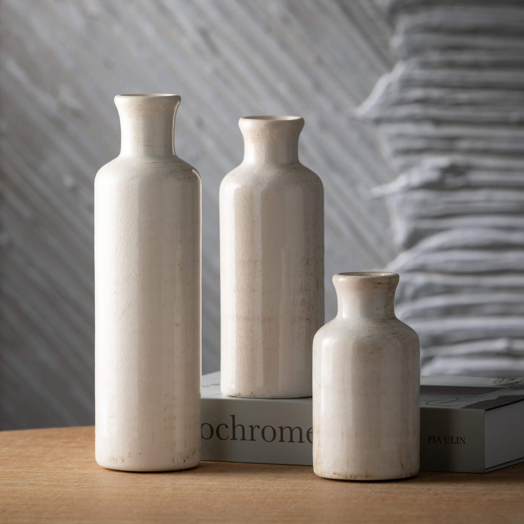 White Bottle Vase Set Of 3    