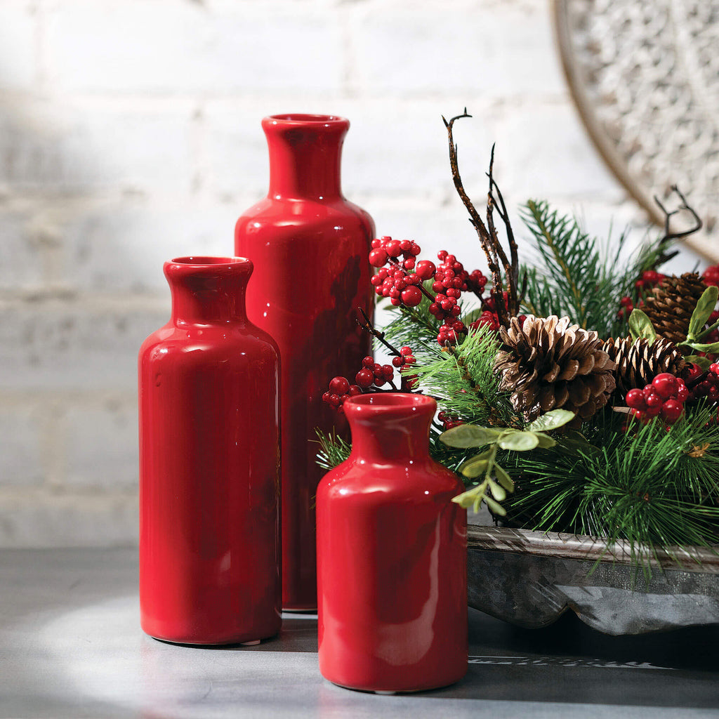 Ceramic Red Bottle Vase Set 3 