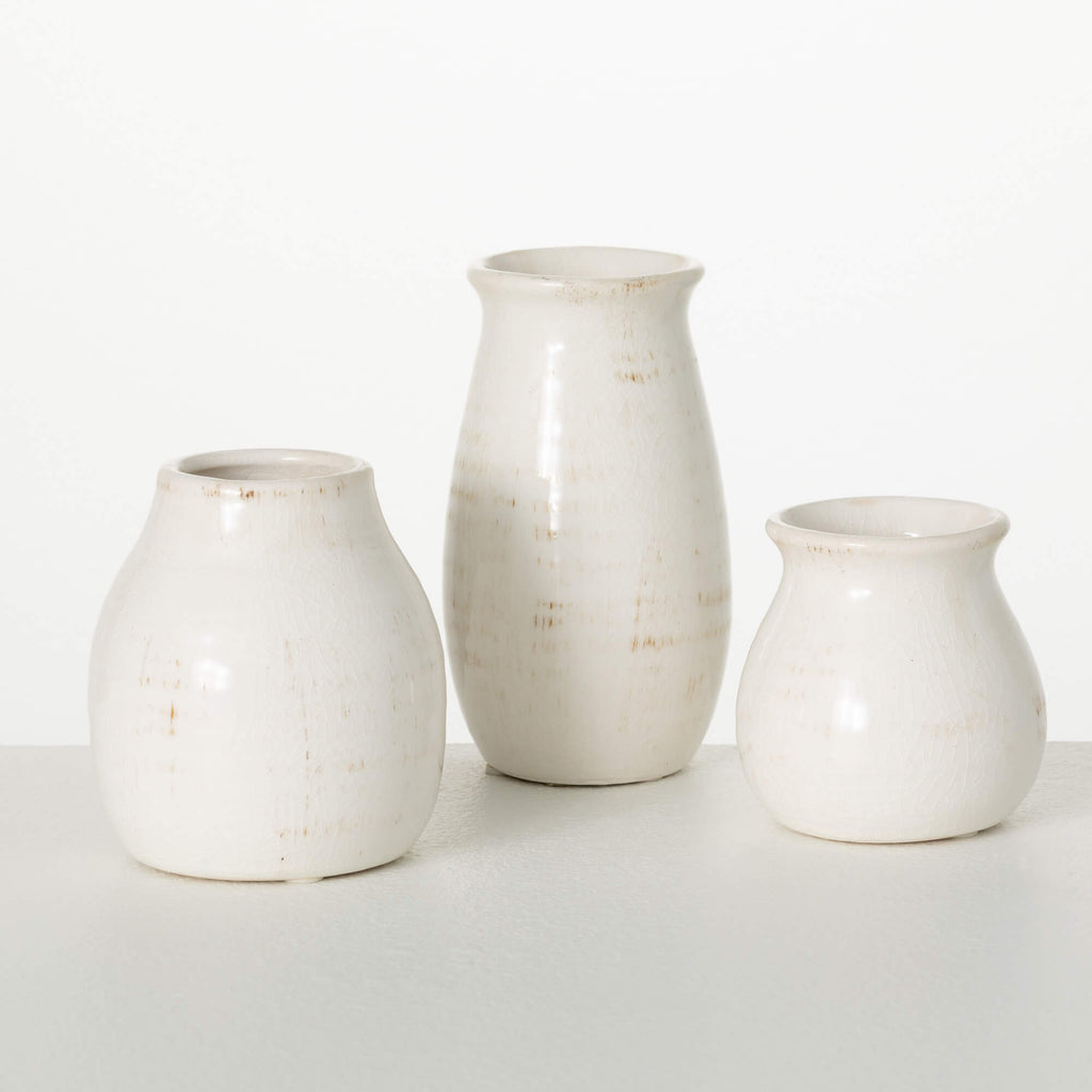 White Glossy Vase Set Of 3    