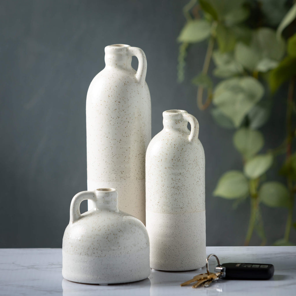 White Speckled Jug Vase Trio  