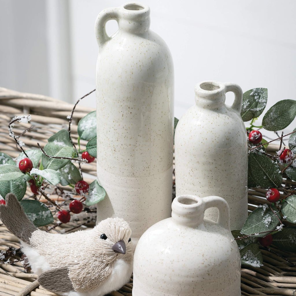 White Speckled Jug Vase Trio  