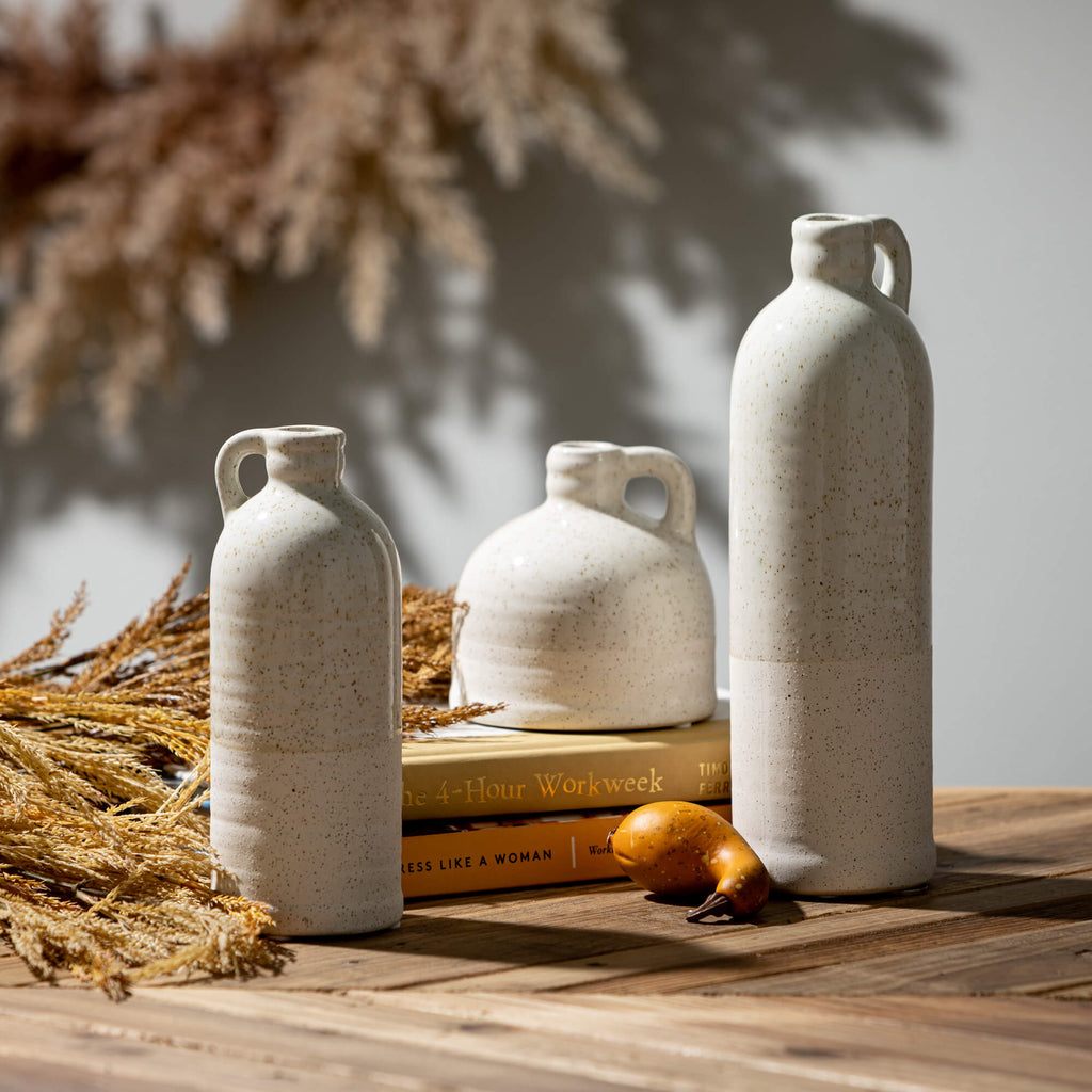 White Speckled Jug Vase Trio  