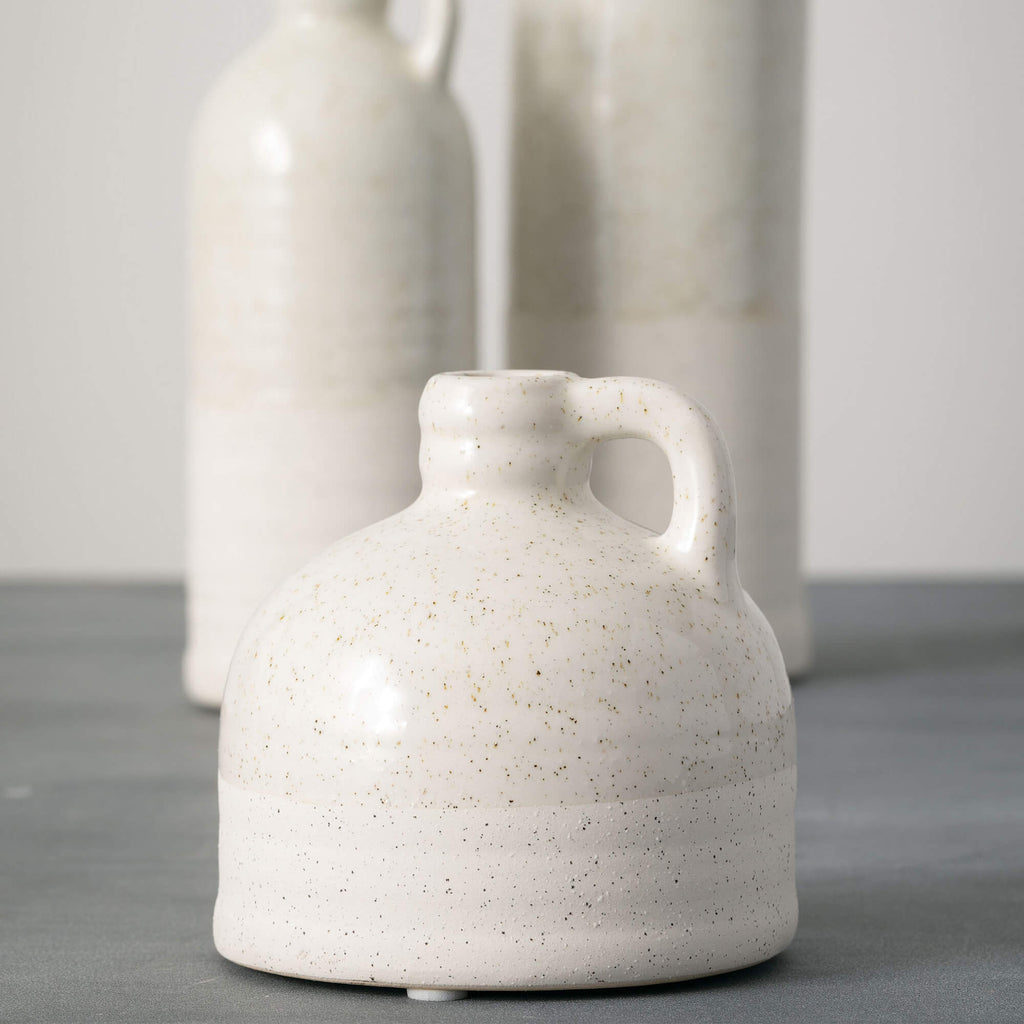 White Speckled Jug Vase Trio  