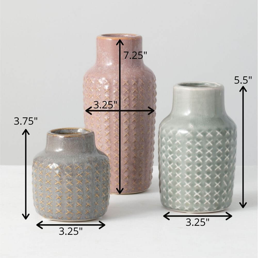 Crosshatch Pattern Vase Set   