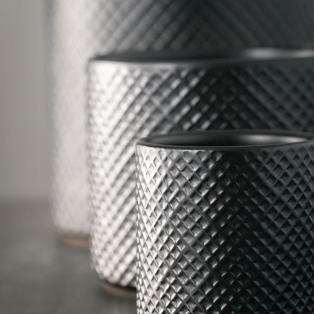 Black Textured Pot Set Of 3   