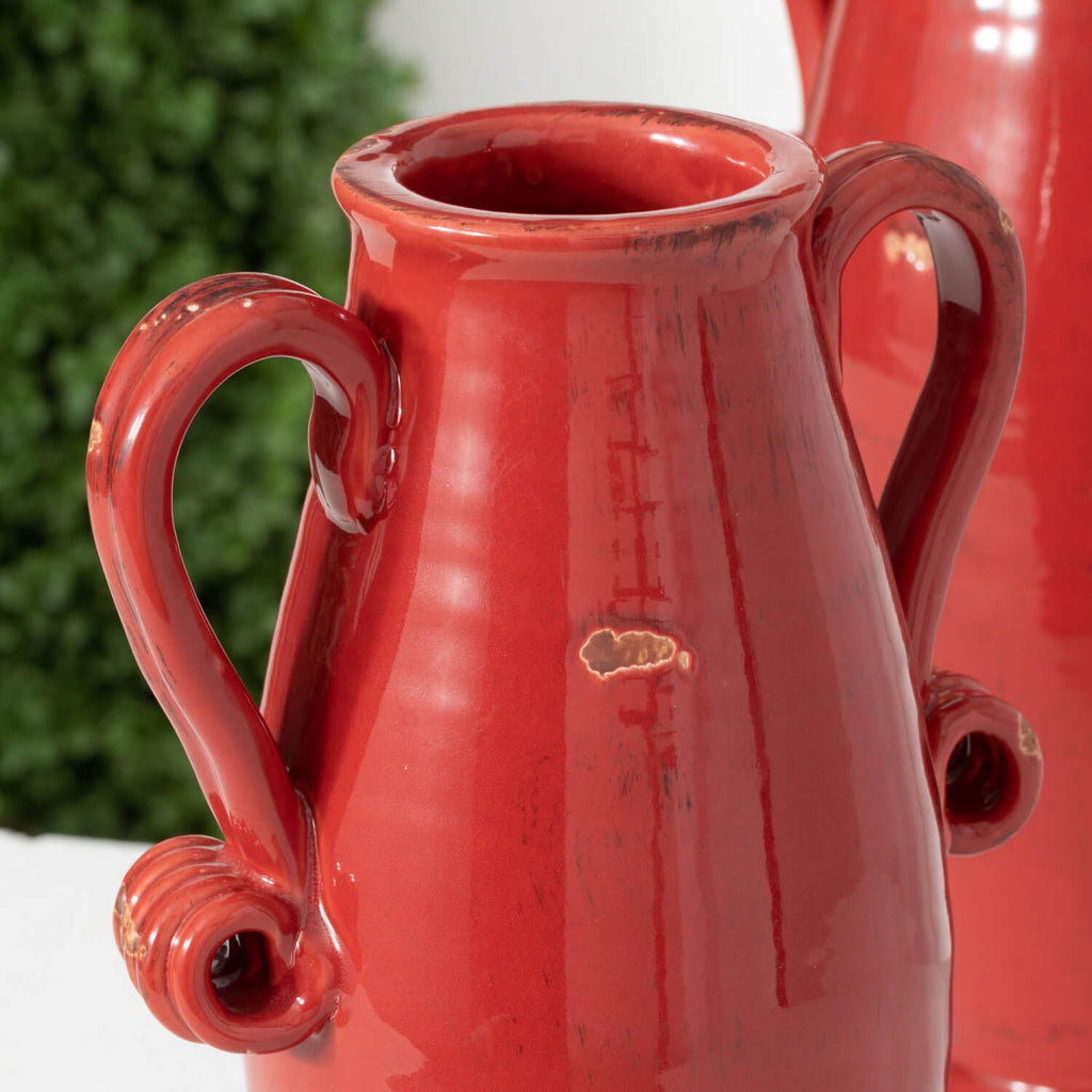 Red Glazed Handled Urn Set 2  