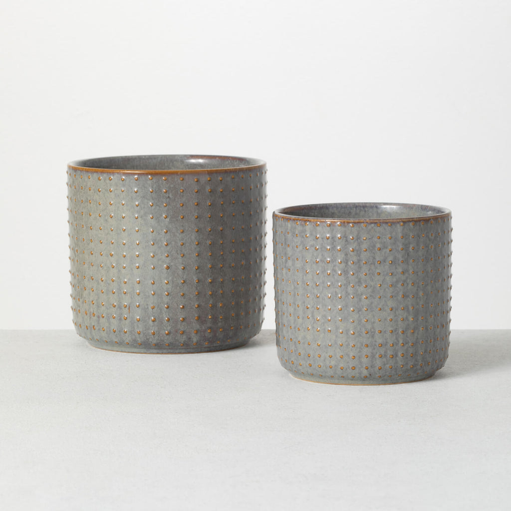 Dot Textured Gray Pot Set Of 2