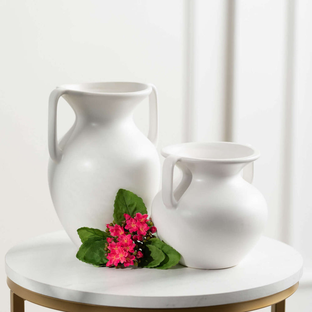 Bisque Ceramic Handled Urn Set