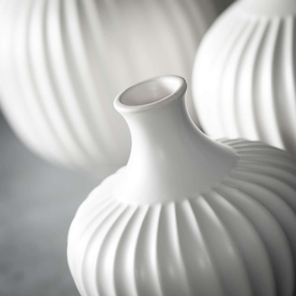 Ribbed White Vase Set Of 3    