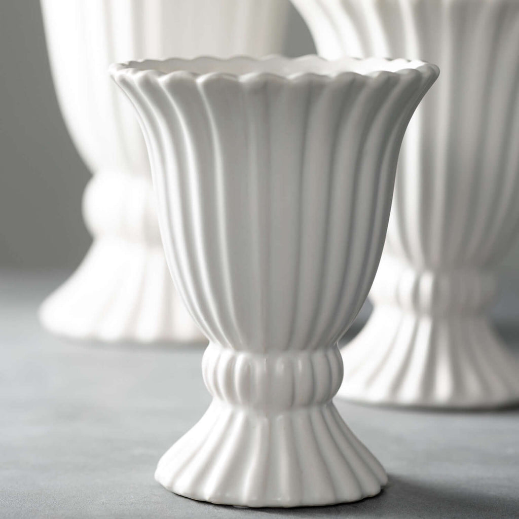 Matte White Ribbed Urn Set    