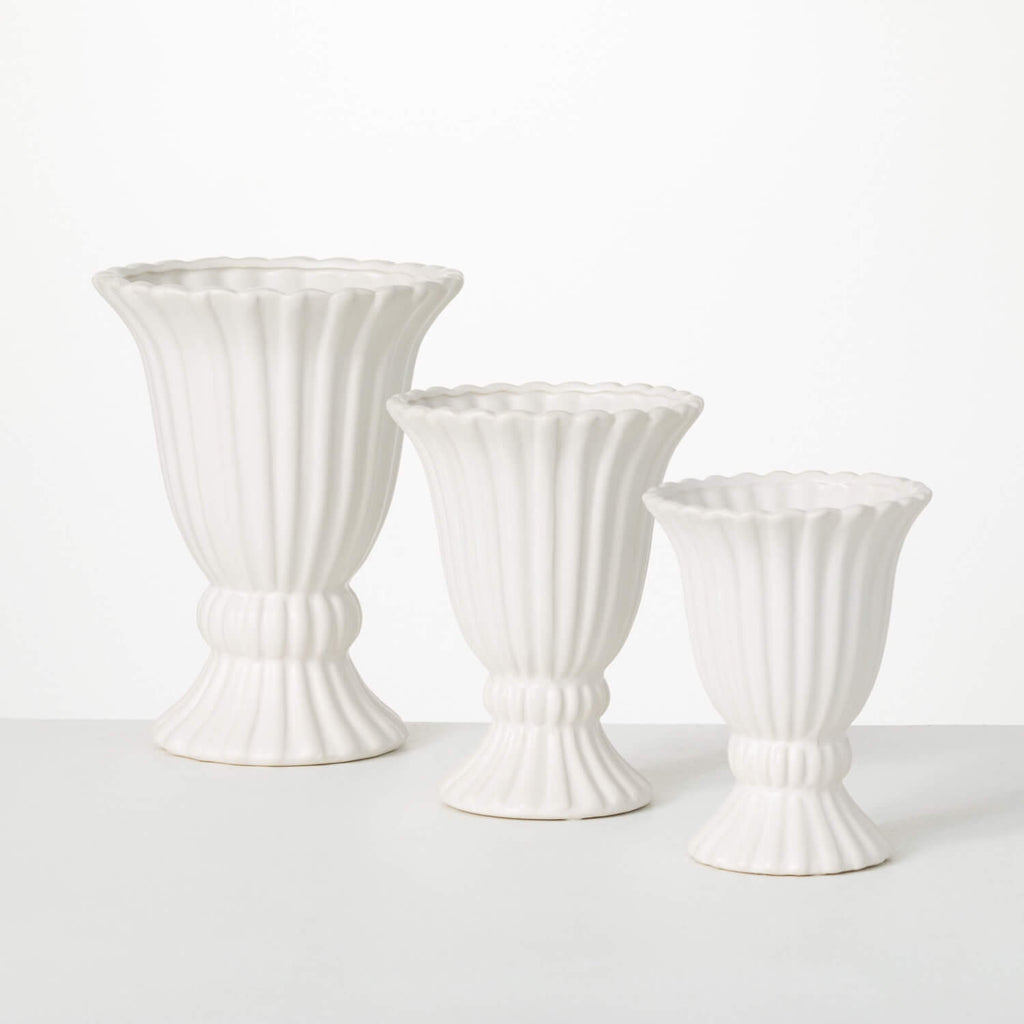 Matte White Ribbed Urn Set    