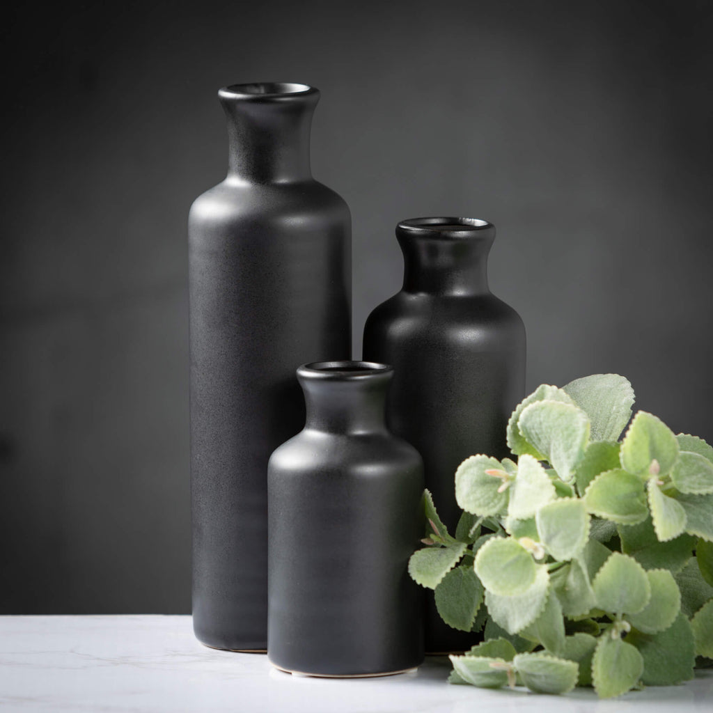 Matte Black Vase Set Of 3     