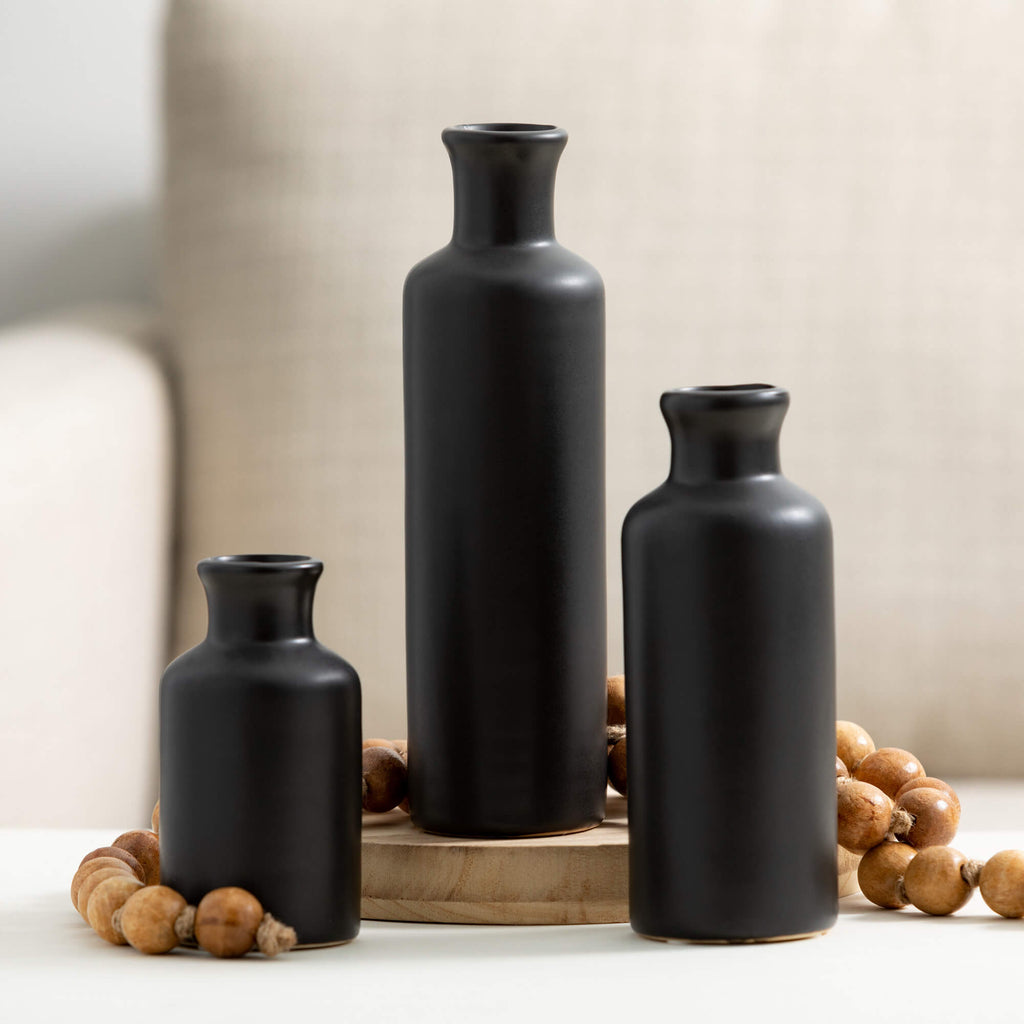 Matte Black Vase Set Of 3     