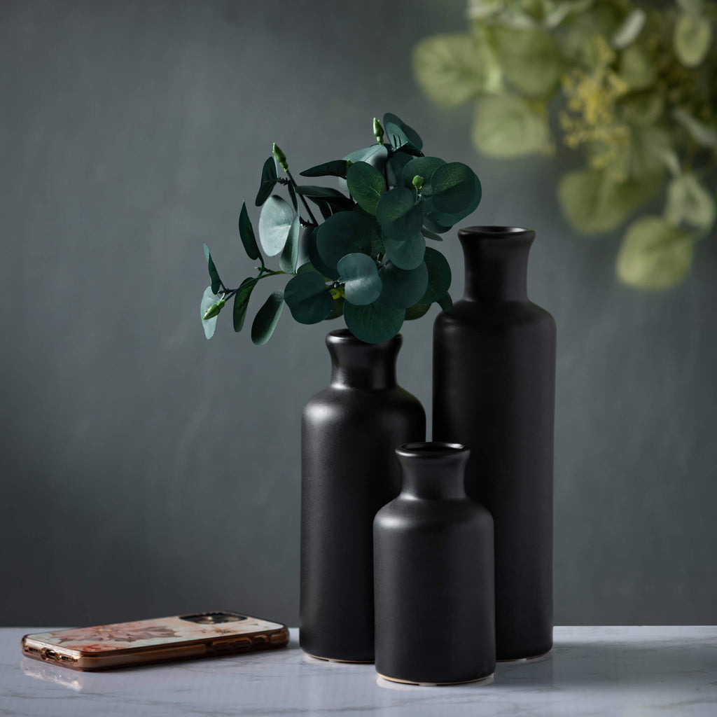 Matte Black Vase Set Of 3     