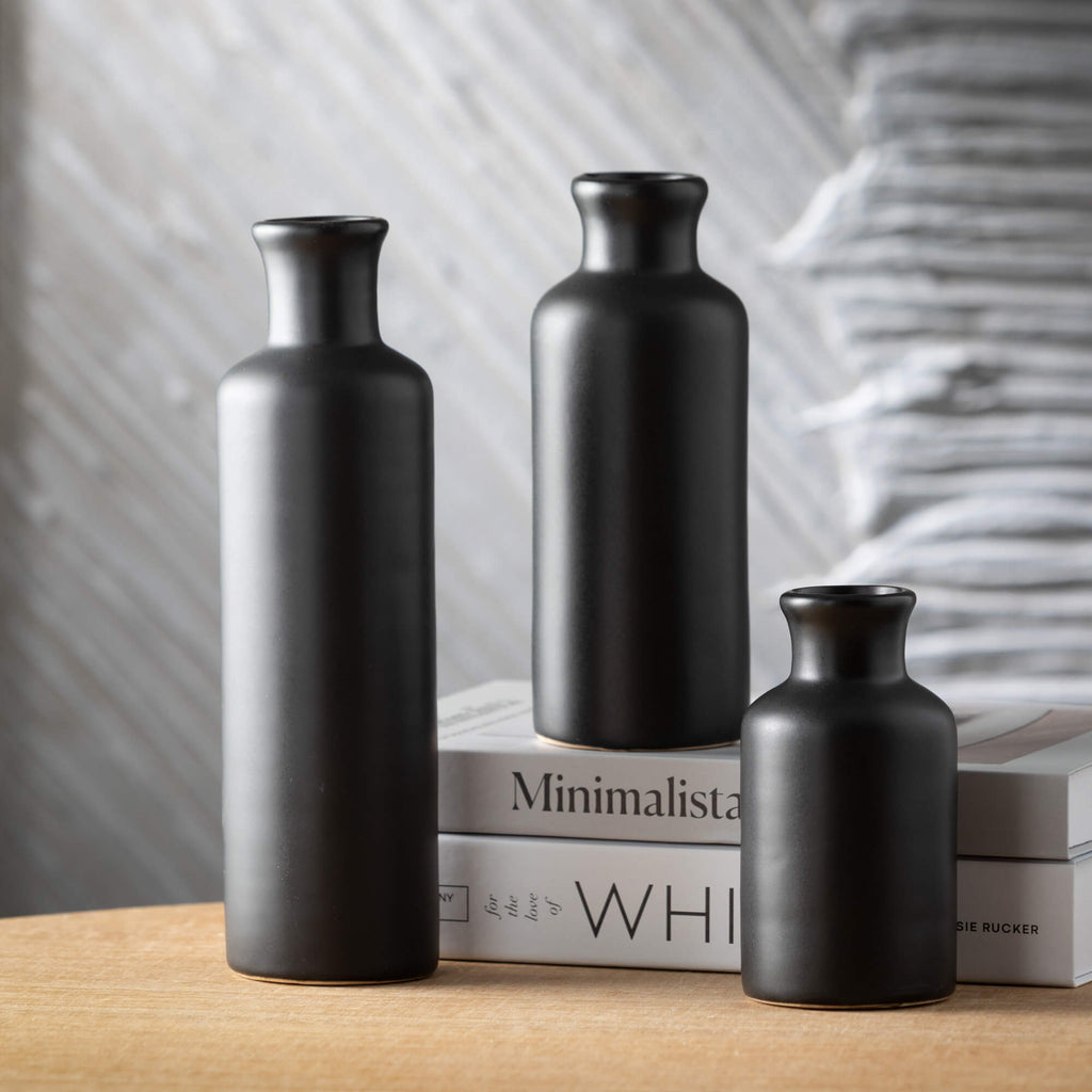 Matte Black Vase Set Of 3     