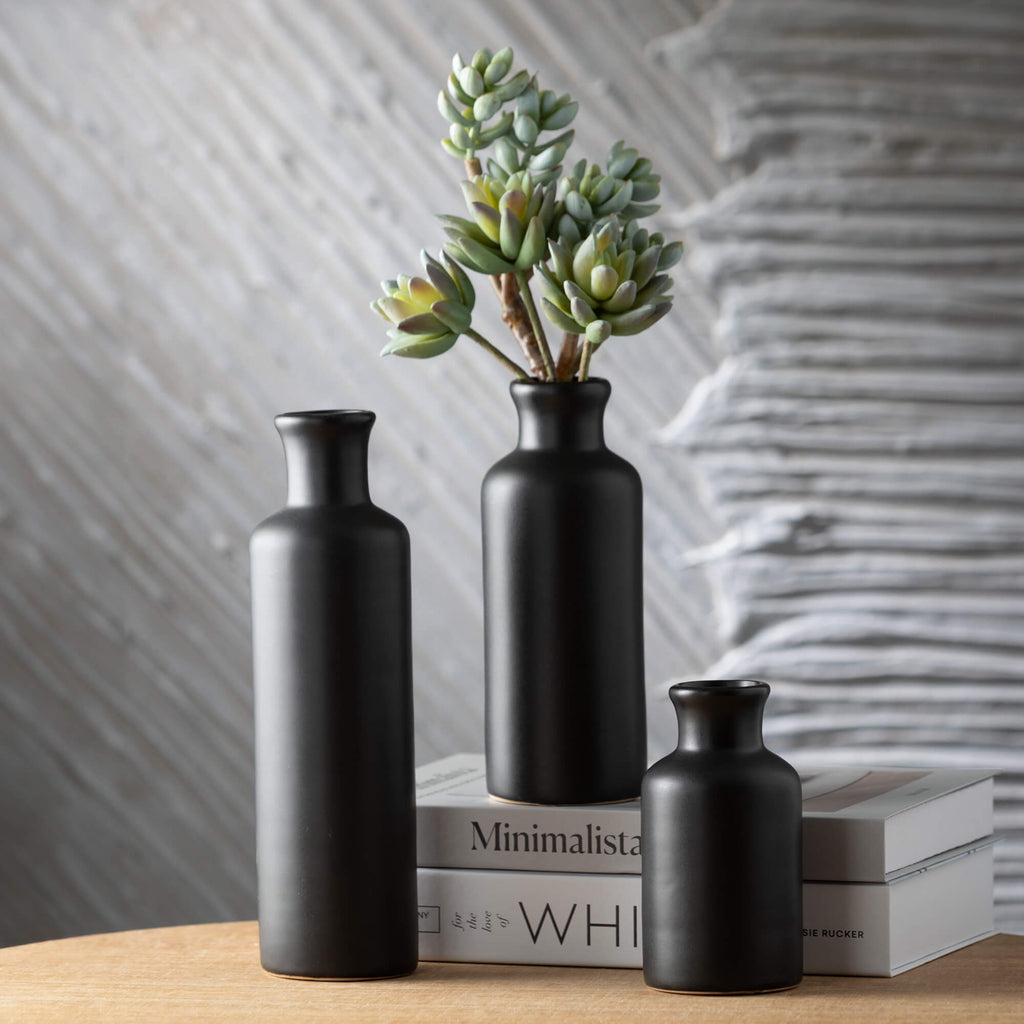 Matte Black Vase Set Of 3     