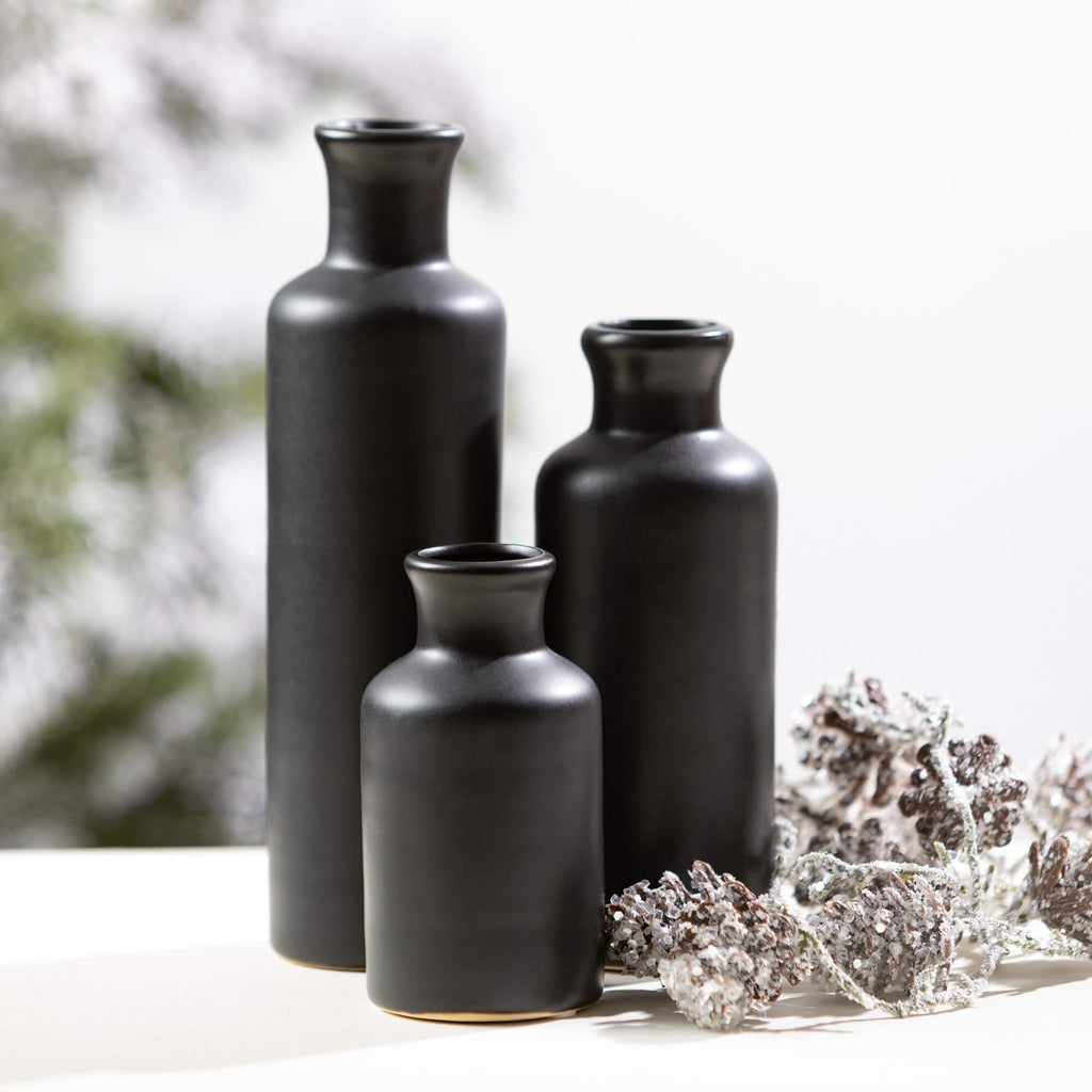 Matte Black Vase Set Of 3     