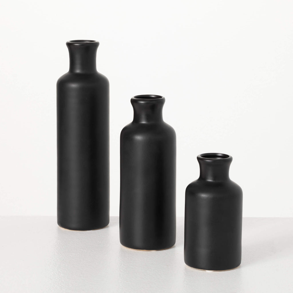 Matte Black Vase Set Of 3     