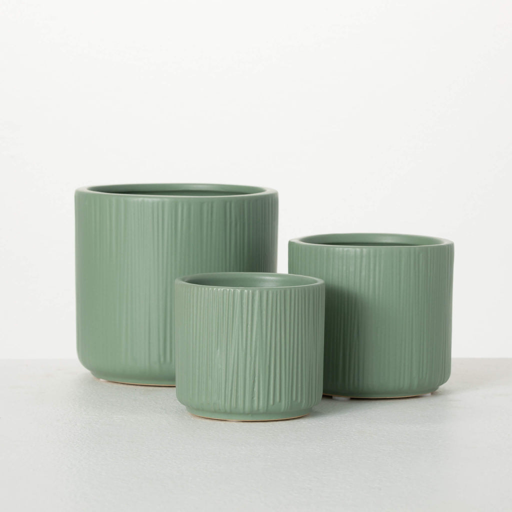 Round Sage Ceramic Planters   