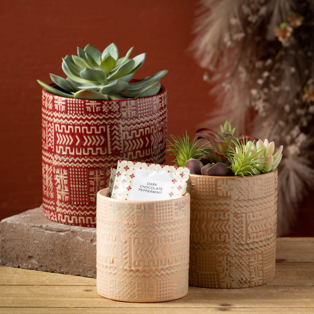 Aztec Tribal Pattern Pot Trio 