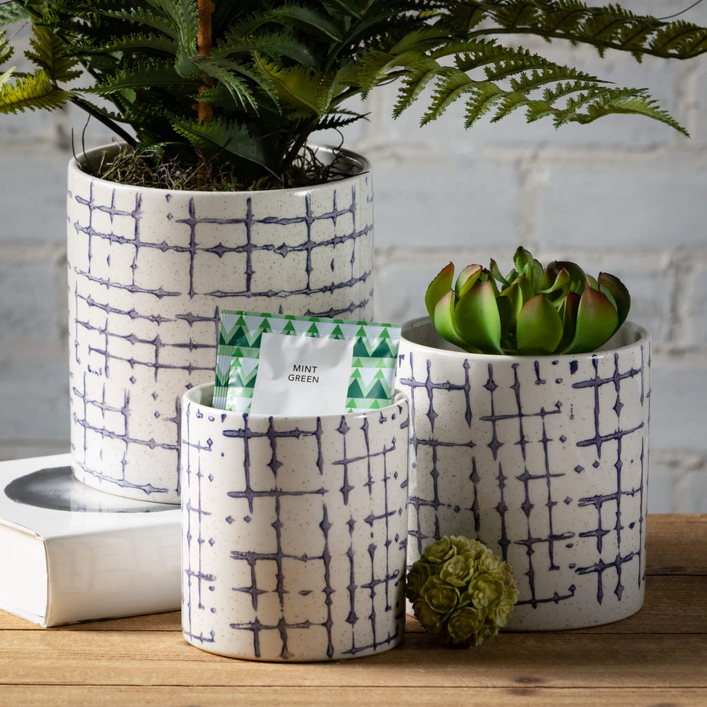 Hatch Patterned Pot Set Of 3  