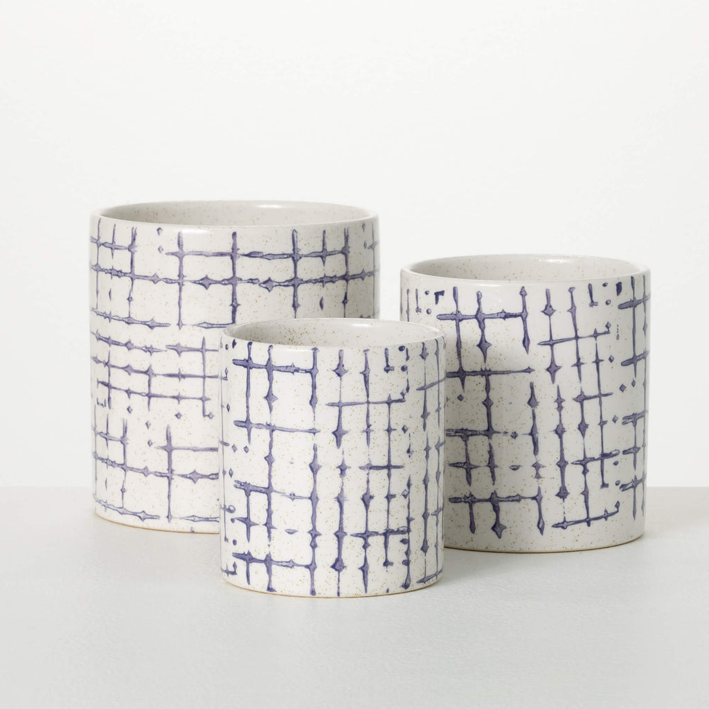 Hatch Patterned Pot Set Of 3  