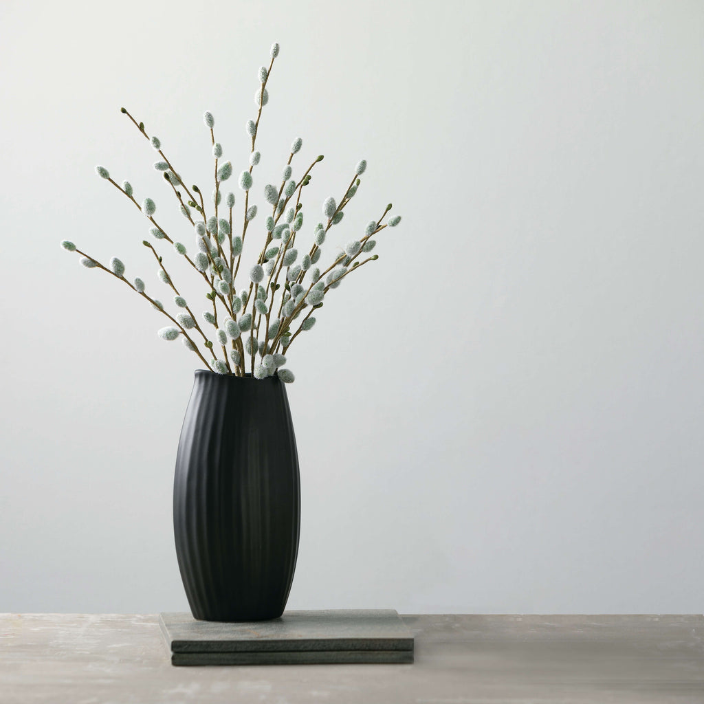 Modern Black Ribbed Vase      