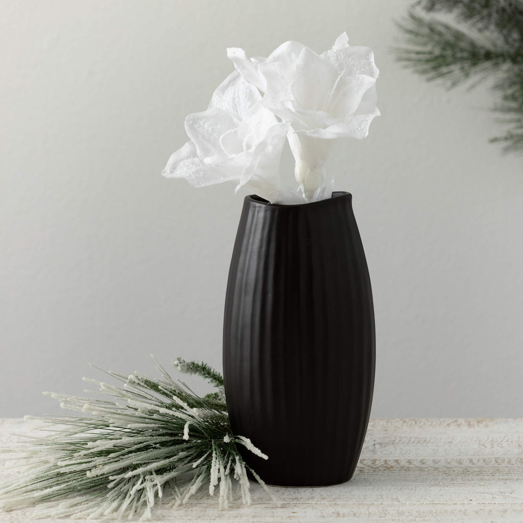 Modern Black Ribbed Vase      