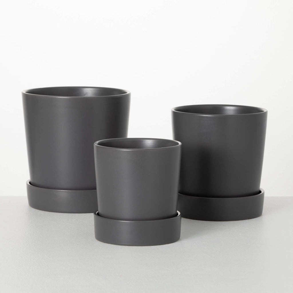 Modern Matte Gray Planter Set 