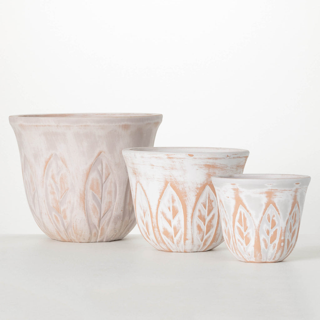 Rustic Leaf Patterned Pot Set 