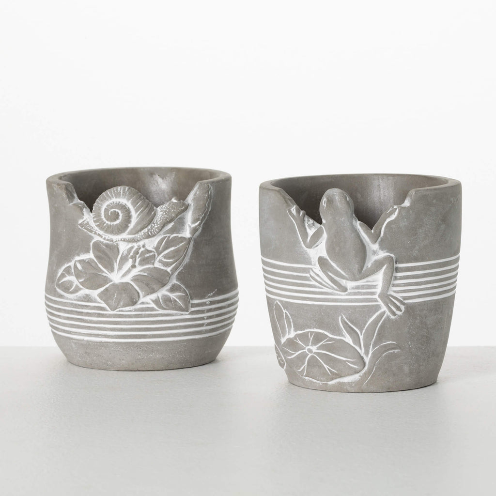 Frog And Snail Cement Pot Set 