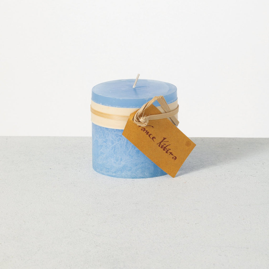 Blue Timber Pillar Candle     