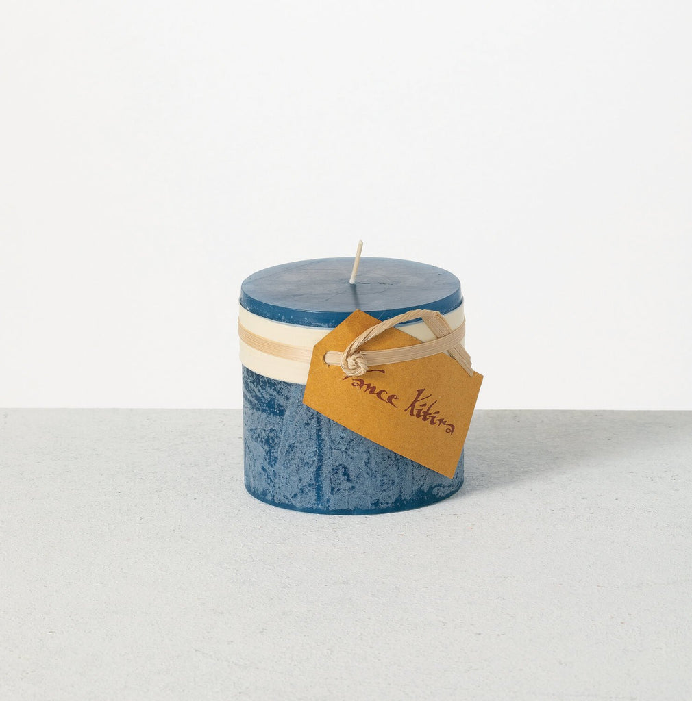 Blue Timber Pillar Candle     