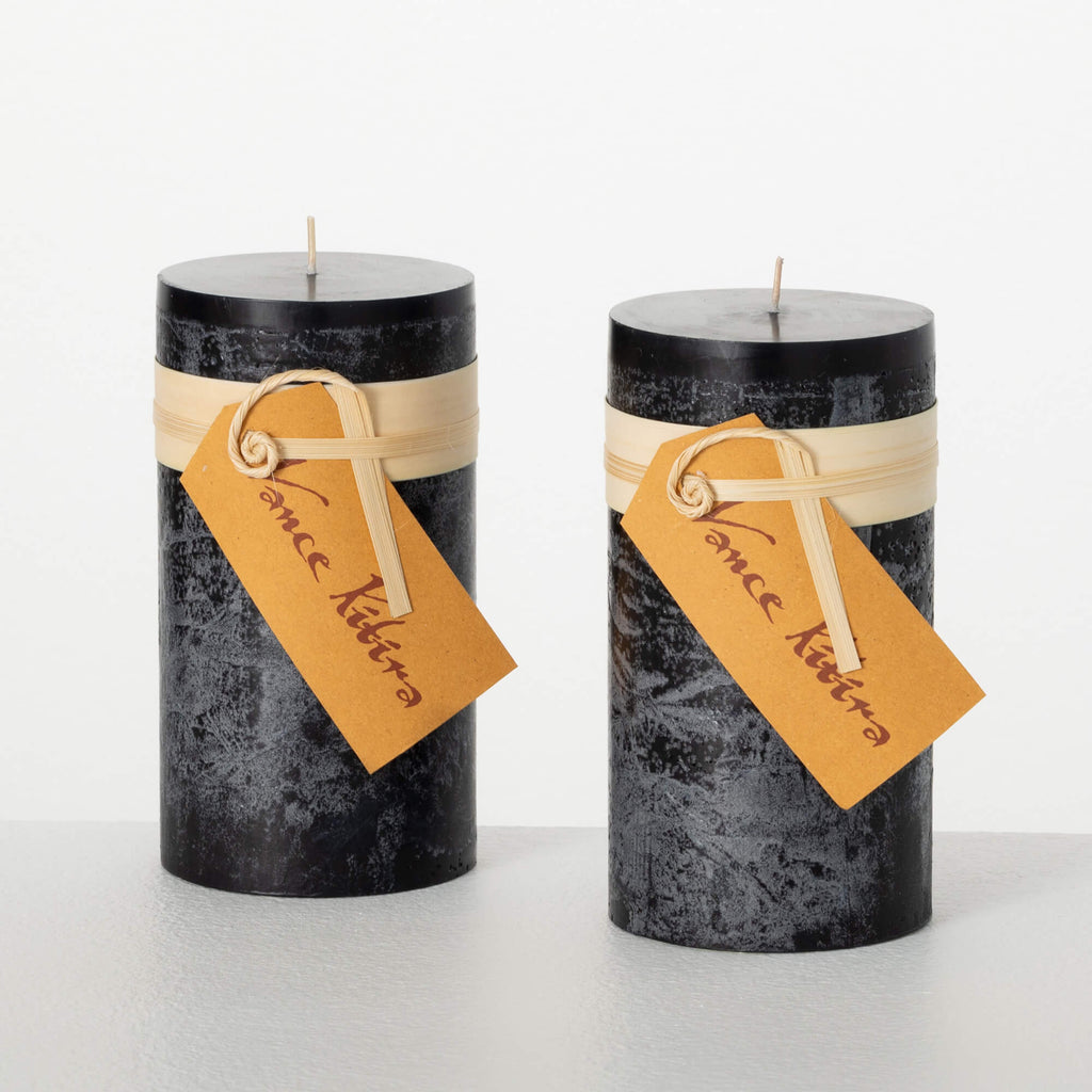 Distressed Black Pillar Candle