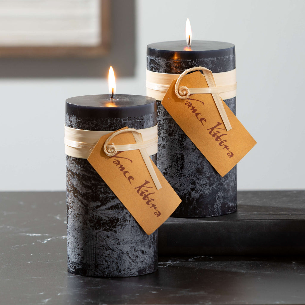 Distressed Black Pillar Candle