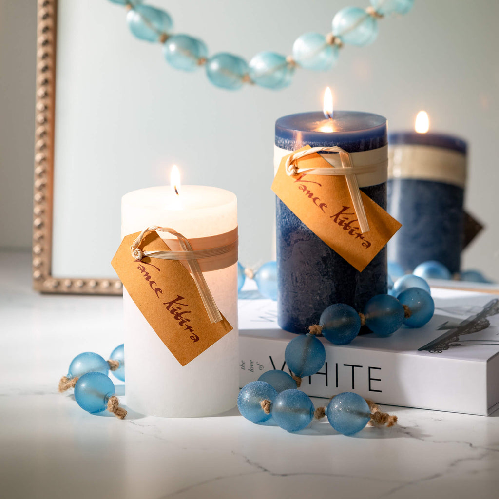 Blue Timber Pillar Candle     