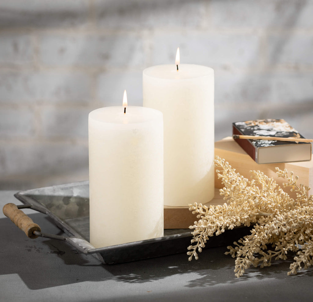 White Timber Pillar Candle    