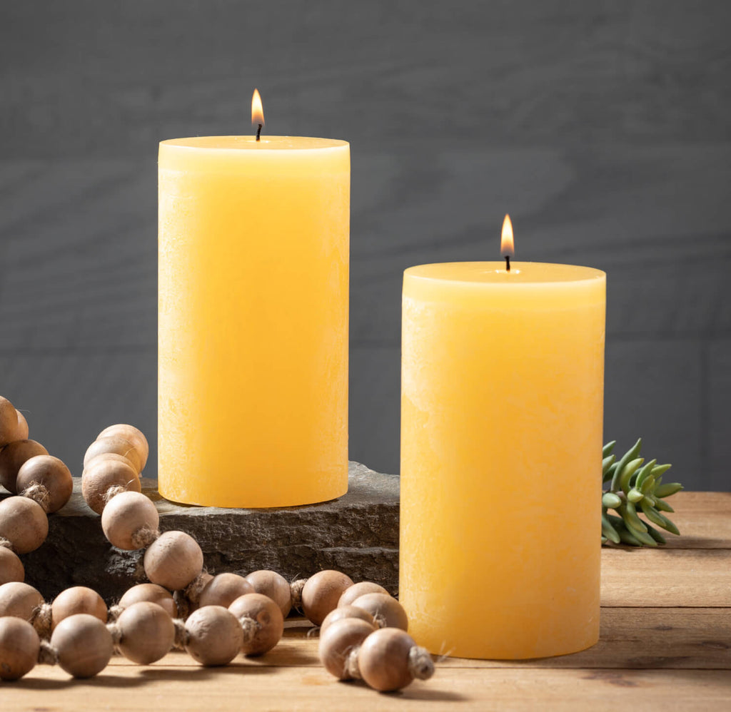 Yellow Timber Pillar Candle   