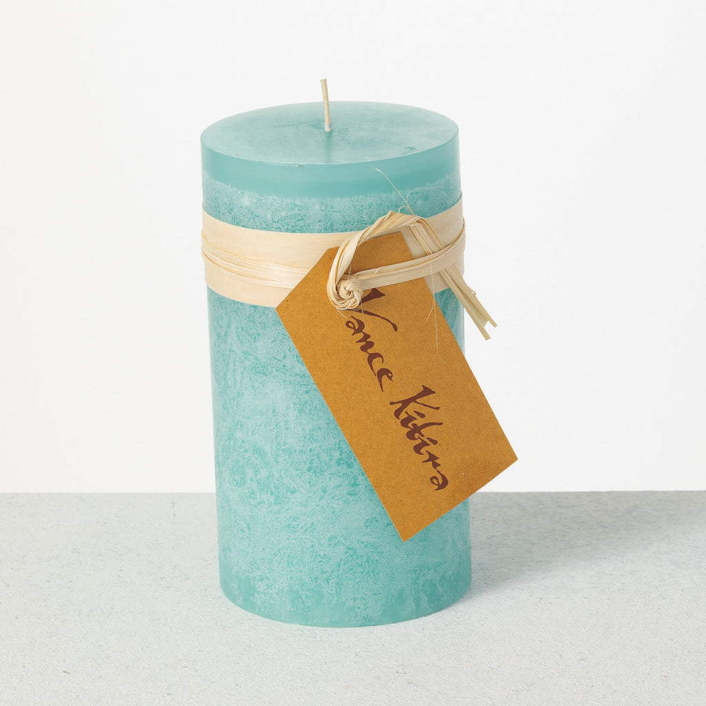 Blue Timber Pillar Candle     