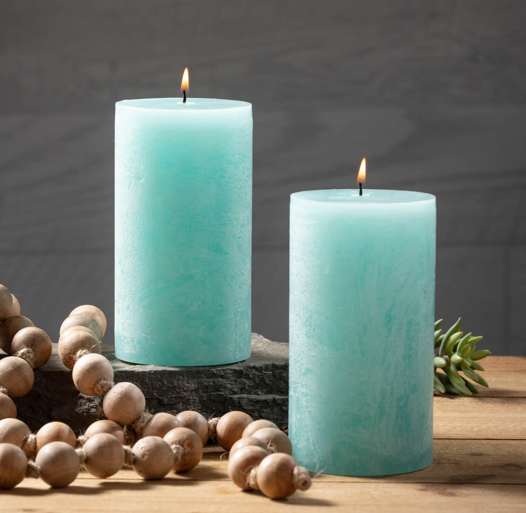 Blue Timber Pillar Candle     