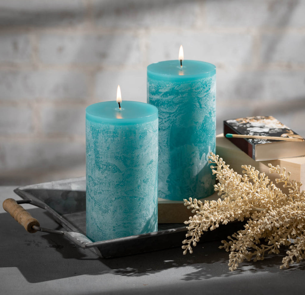 Sea Glass Timber Pillar Candle